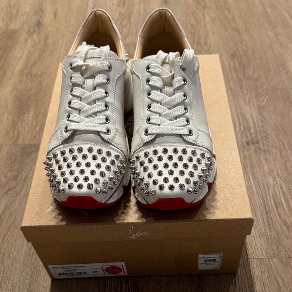 Christian Louboutin White Sneakers with Silver Spikes
